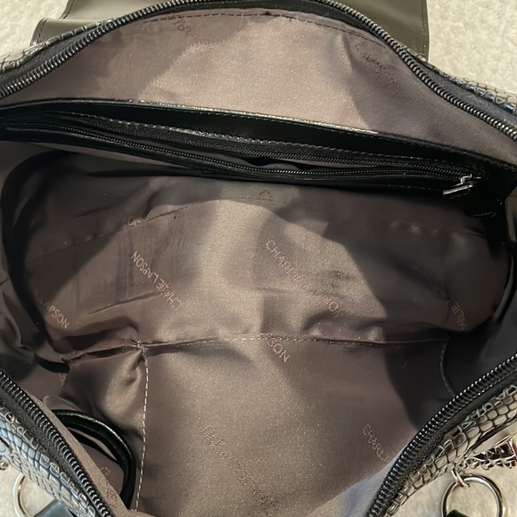 CHARLIE LAPSON BLACK HANDBAG/ SHOULDER BAG WITH SILVER TONE HARDWARE - Picture 11 of 16